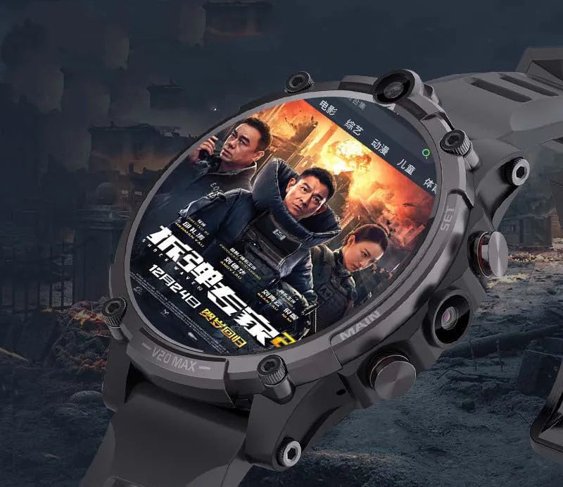 Black smart phone watch with 1.6-inch screen, showing a video call interface on its display.