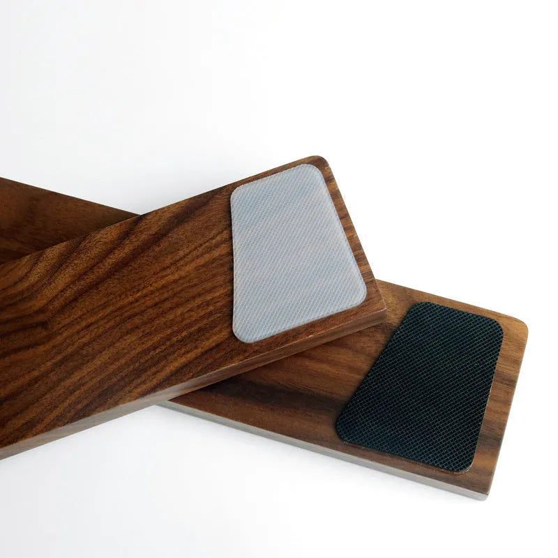 Walnut wood mechanical keyboard wrist rest showing natural wood grain