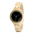 Men's business casual wooden watch with round dial, mineral glass, butterfly buckle, natural wood strap and case