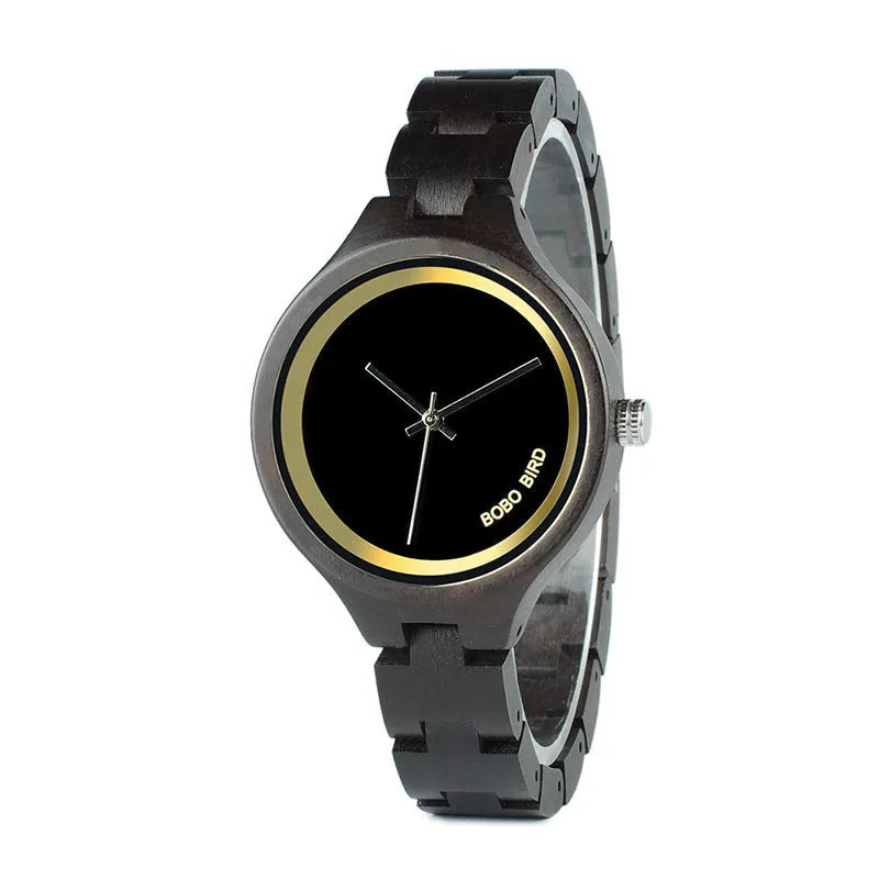 Men's business casual wooden watch with round dial, mineral glass, butterfly buckle, natural wood strap and case