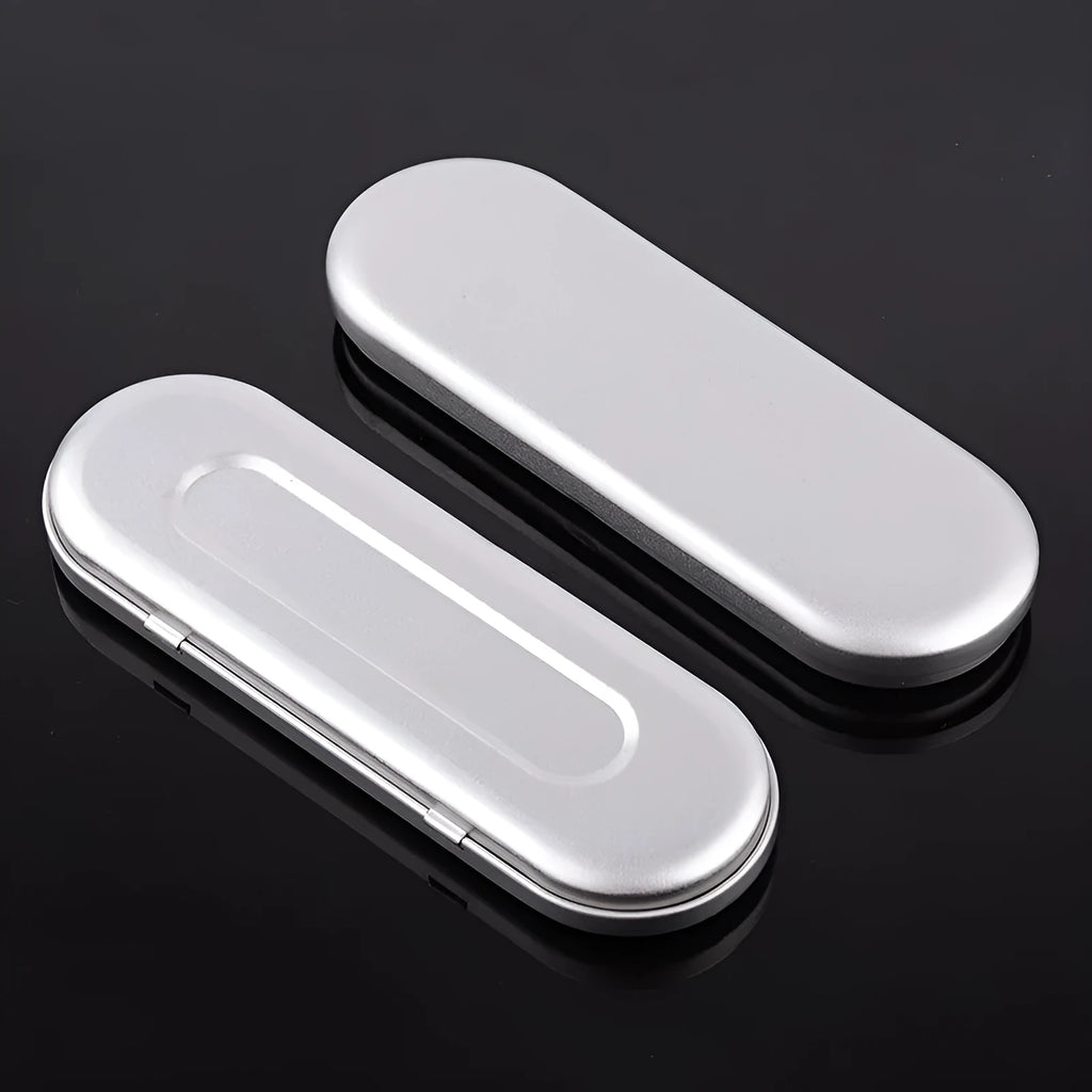 Rectangular tinplate cosmetic box with dimensions 175x60x18mm for pen storage