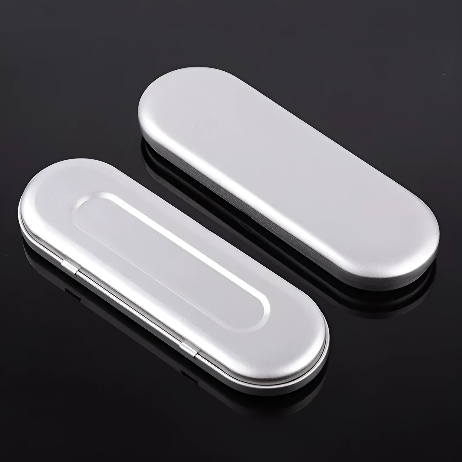Rectangular tinplate cosmetic box with dimensions 175x60x18mm for pen storage