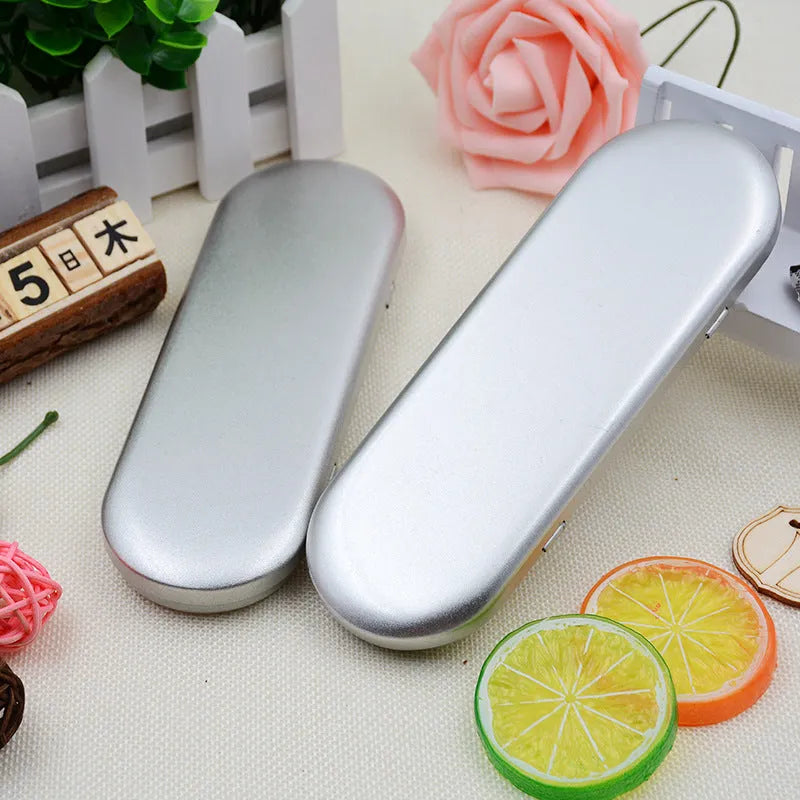 Rectangular tinplate cosmetic box with dimensions 175x60x18mm for pen storage