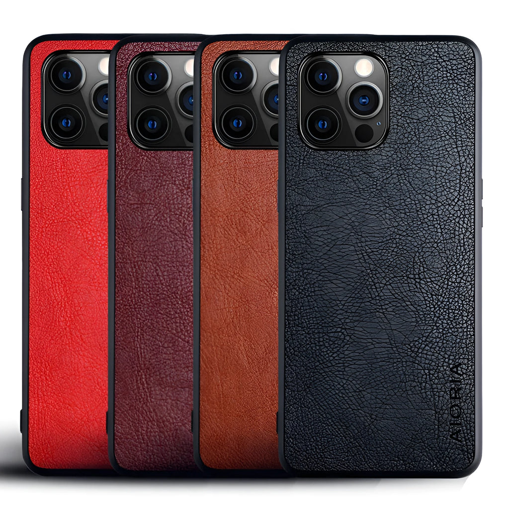 iPhone 12 Pro Max mobile phone case with lychee pattern, TPU back cover, business style, solid colour, black brown red