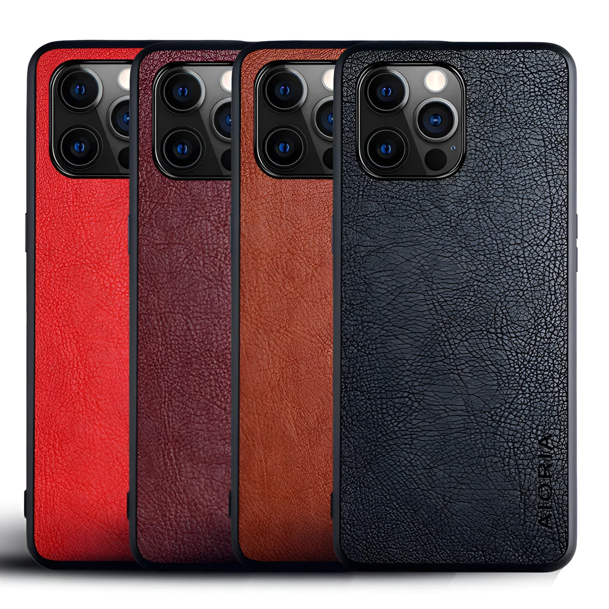iPhone 12 Pro Max mobile phone case with lychee pattern, TPU back cover, business style, solid colour, black brown red