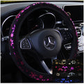 Hot stamping snowflake car steering wheel cover with elastic band in gold snow colour on a black steering wheel
