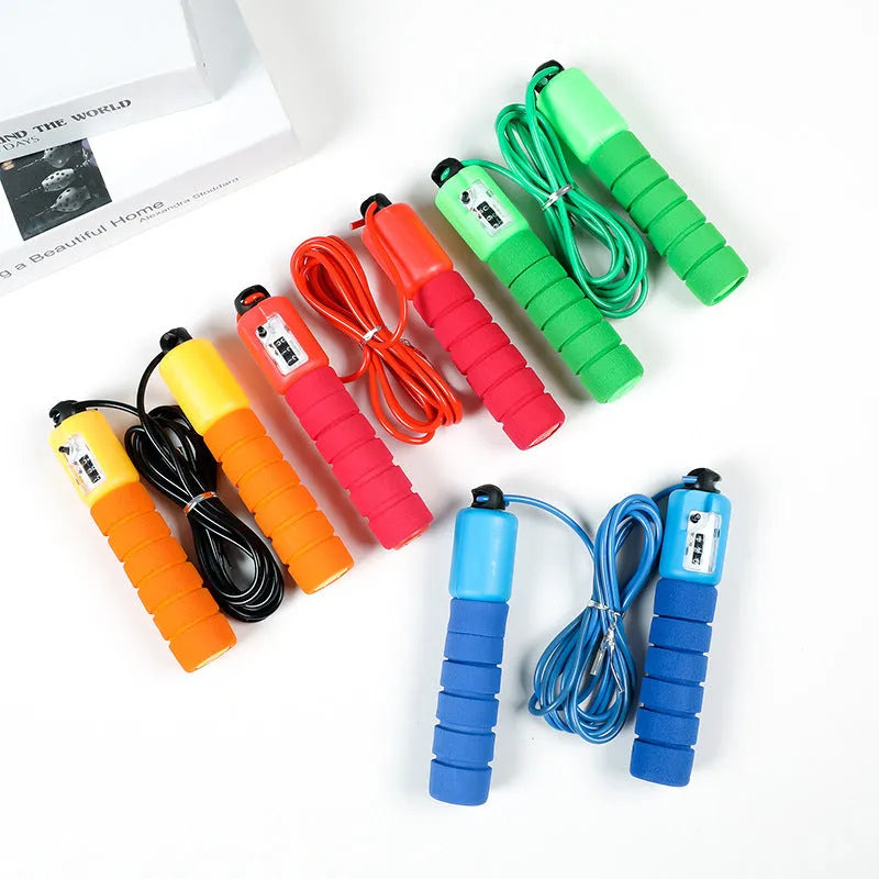 Professional electronic counting skipping rope 287cm long with blue handle and display