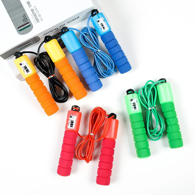 Professional electronic counting skipping rope 287cm long with blue handle and display