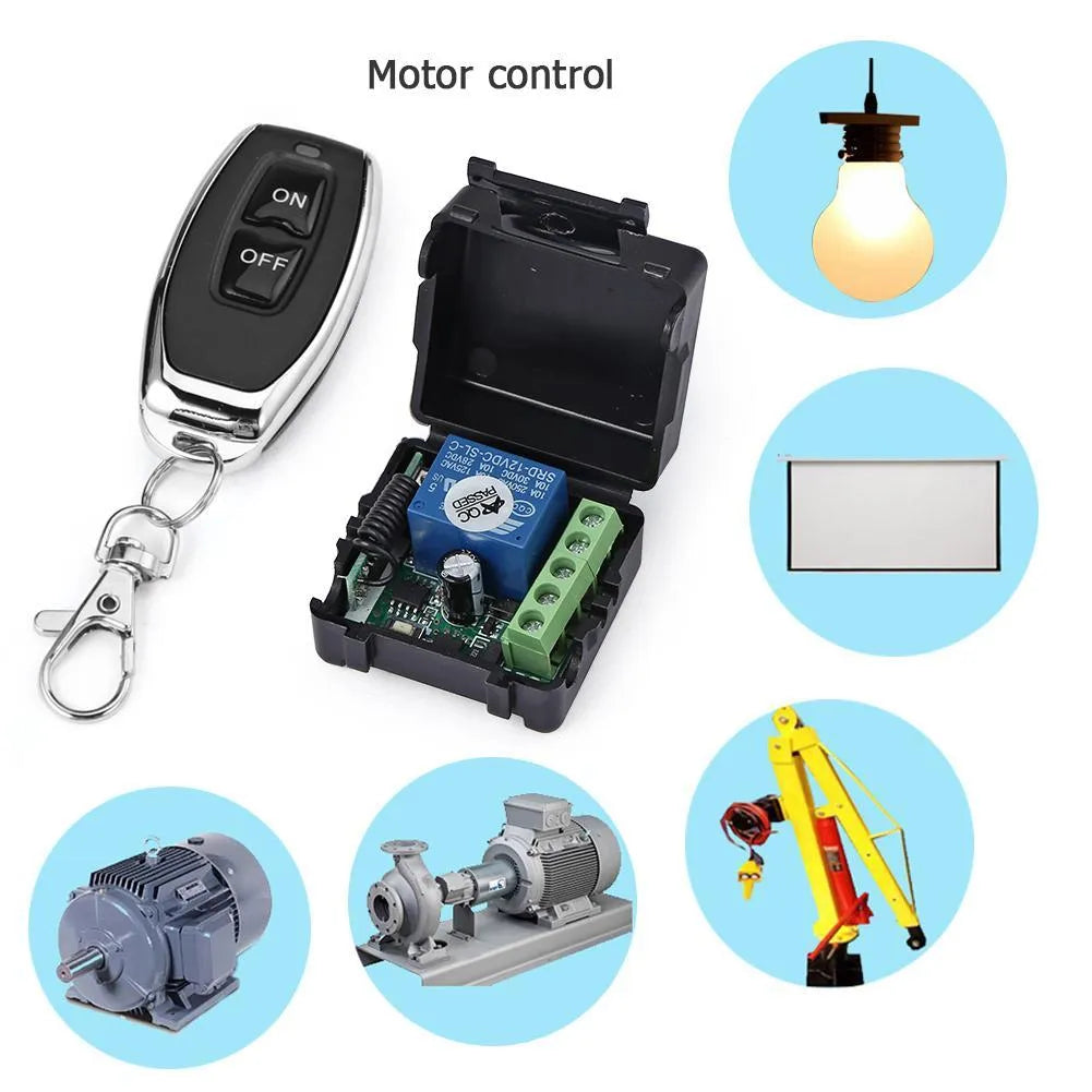 Black DC 12V 24V single-channel wireless remote control switch with relay, for car access and gate automation
