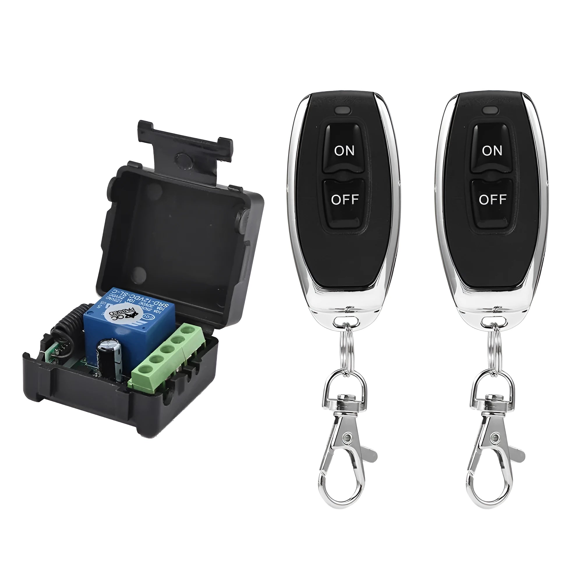 Black DC 12V 24V single-channel wireless remote control switch with relay, for car access and gate automation