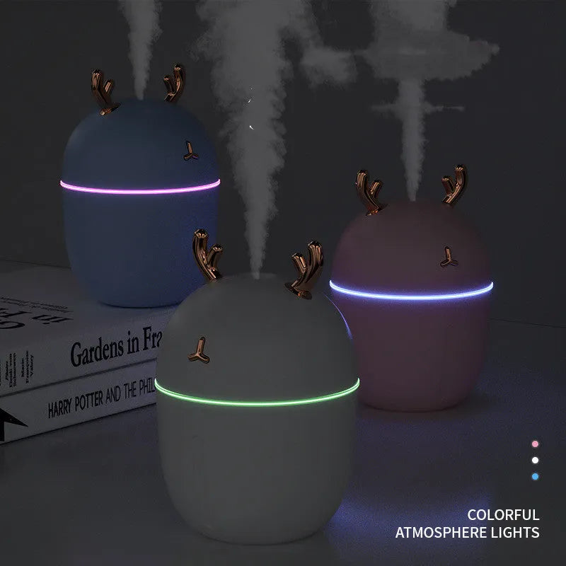 Cute pet-style mini USB humidifier in blue with 300ml tank and 50ml per hour spray