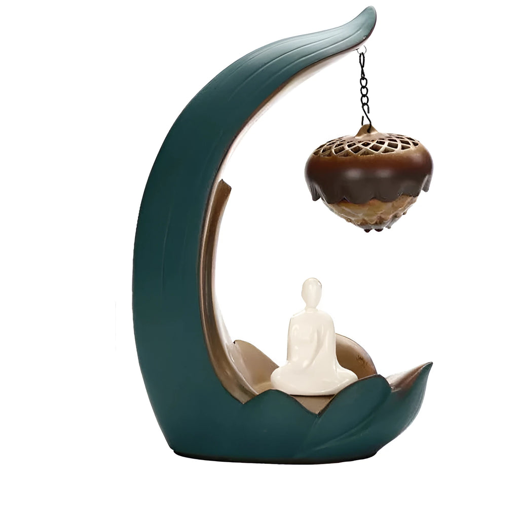 Handmade pottery Buddha statue ornament and ceramic backflow aroma diffuser with U-shaped power connection line