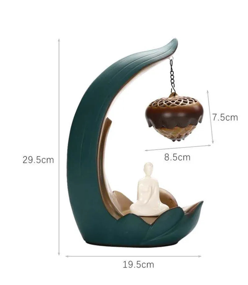 Handmade pottery Buddha statue ornament and ceramic backflow aroma diffuser with U-shaped power connection line