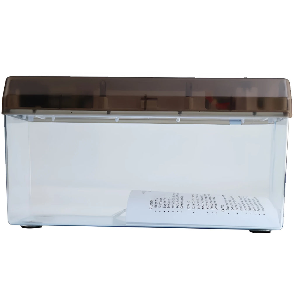 Small electric A4 paper shredder in strip cut desktop design with 4 litre waste bin