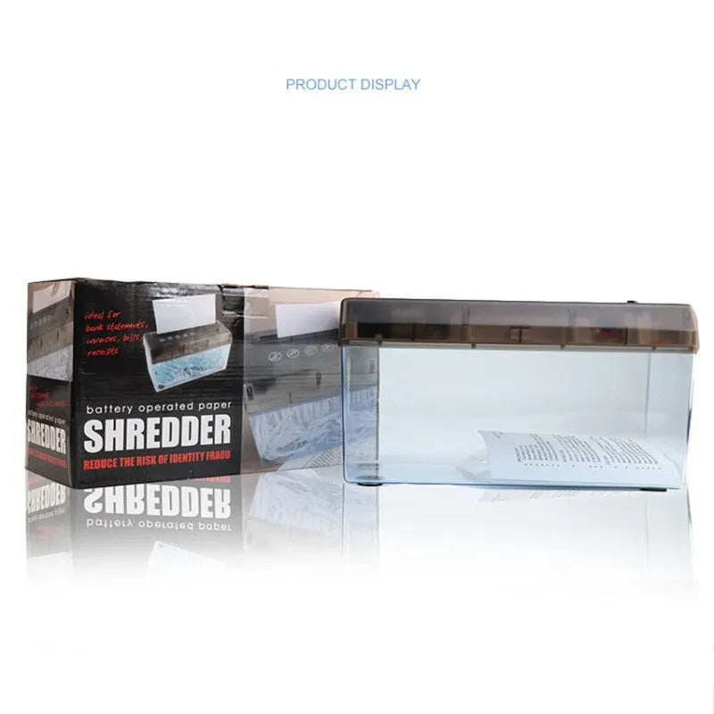 Small electric A4 paper shredder in strip cut desktop design with 4 litre waste bin