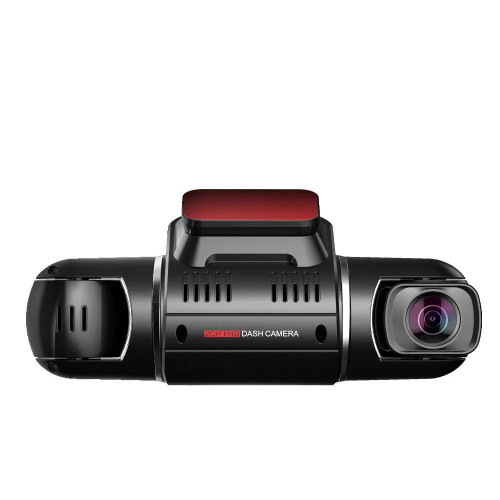 Black car driving recorder with 170-degree wide-angle lens mounted on front windshield