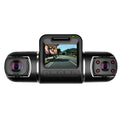 Black car driving recorder with 170-degree wide-angle lens mounted on front windshield