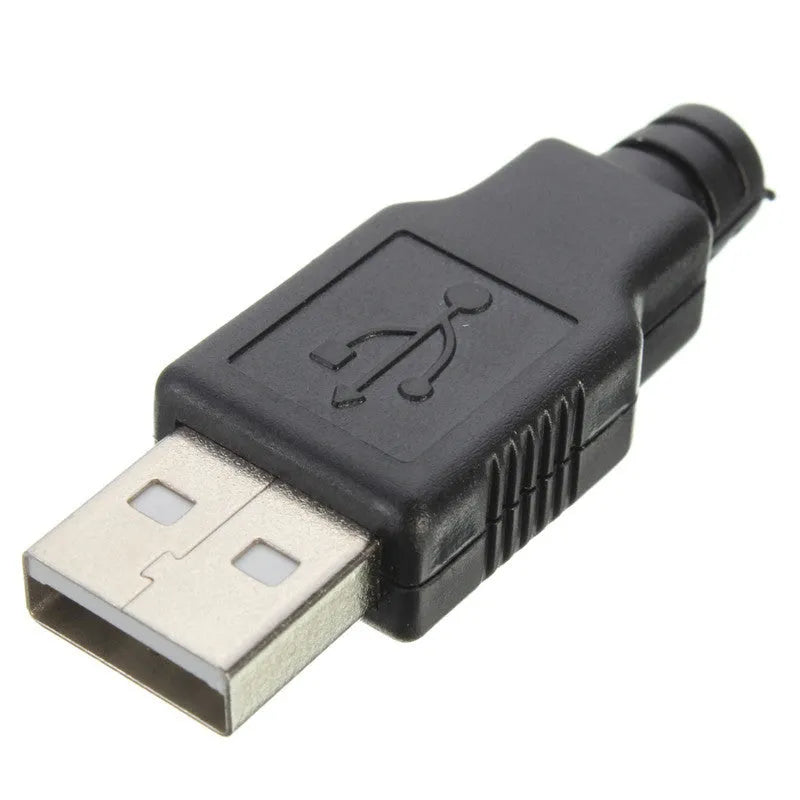 Pack of 10 black USB Type A male 4 pin plug connectors with silver contacts on white background