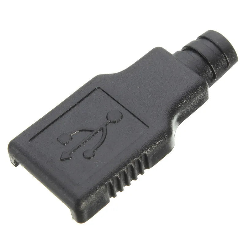 Pack of 10 black USB Type A male 4 pin plug connectors with silver contacts on white background