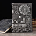 Retro embossed leather notepad diary in bronze colour, showing 3D relief design and A5 size.
