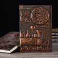 Retro embossed A5 notepad diary in green bronze, red bronze, and silver colour options