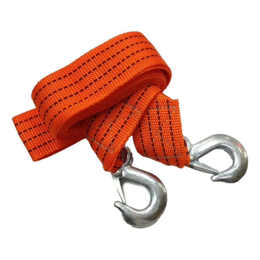 Yellow CARLIFE nylon tow rope with eagle grappling hook and hanging buckle for 3-tonne trailer towing.
