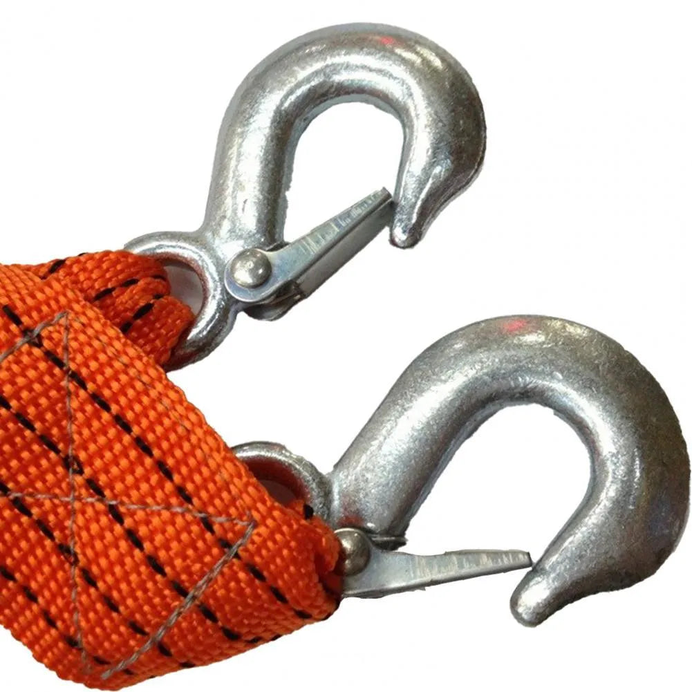 Yellow CARLIFE nylon tow rope with eagle grappling hook and hanging buckle for 3-tonne trailer towing.