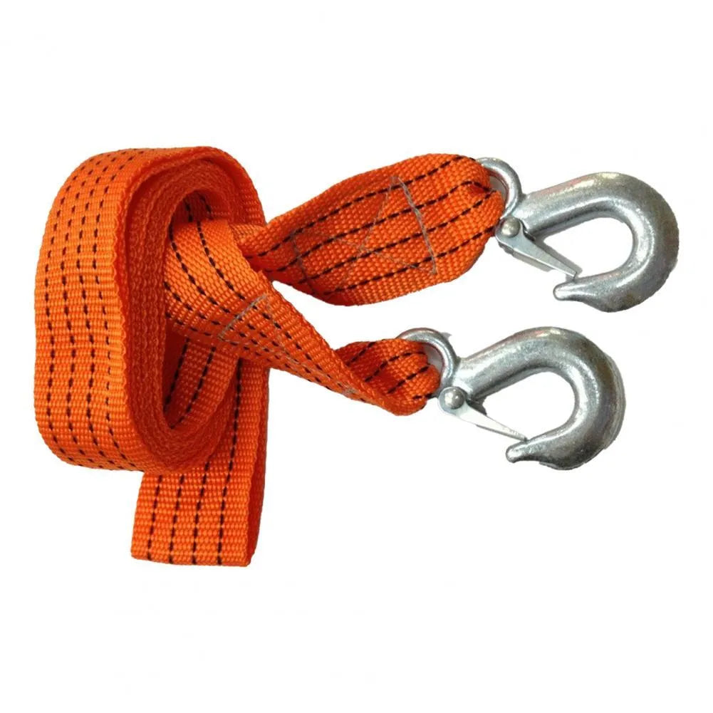 Yellow CARLIFE nylon tow rope with eagle grappling hook and hanging buckle for 3-tonne trailer towing.