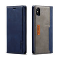 Retro brown leather iPhone flip case open to show card slots and iPhone model inside.