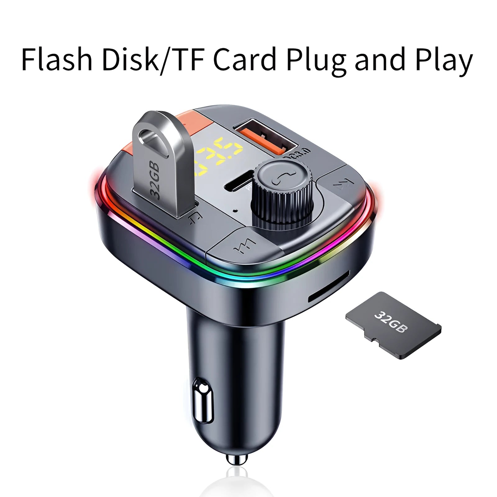 Black car Bluetooth MP3 player and fast charger with LED light for cigarette lighter socket