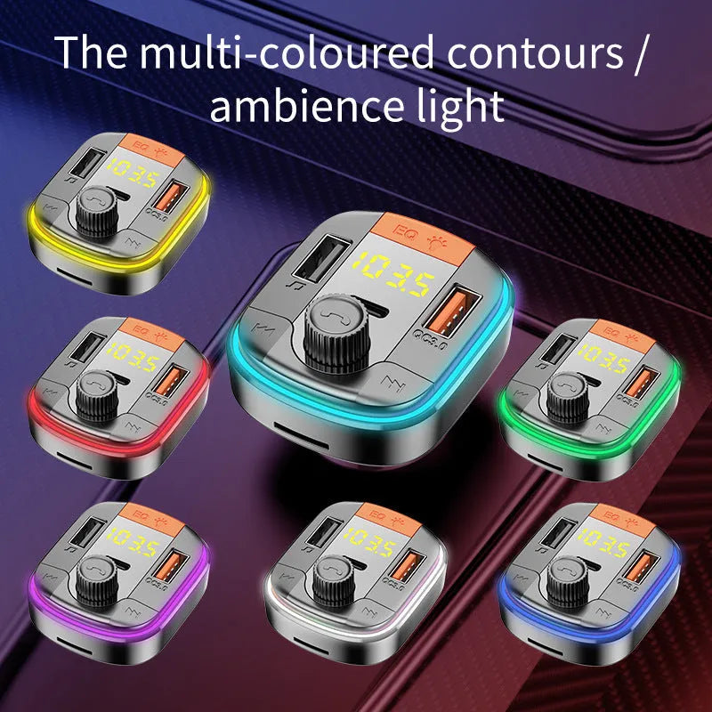 Black car Bluetooth MP3 player and fast charger with LED light for cigarette lighter socket