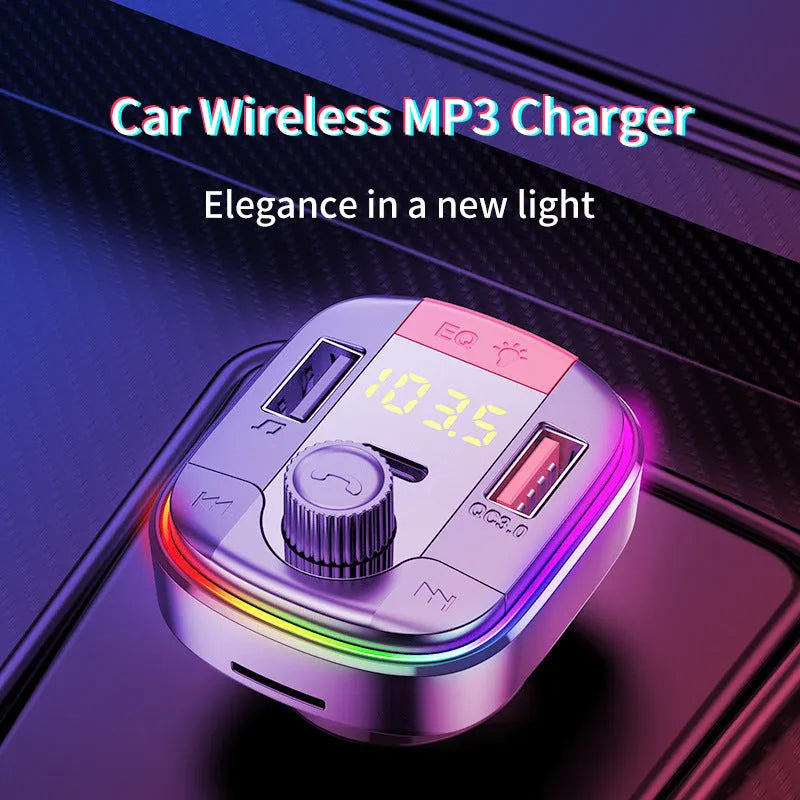 Black car Bluetooth MP3 player and fast charger with LED light for cigarette lighter socket