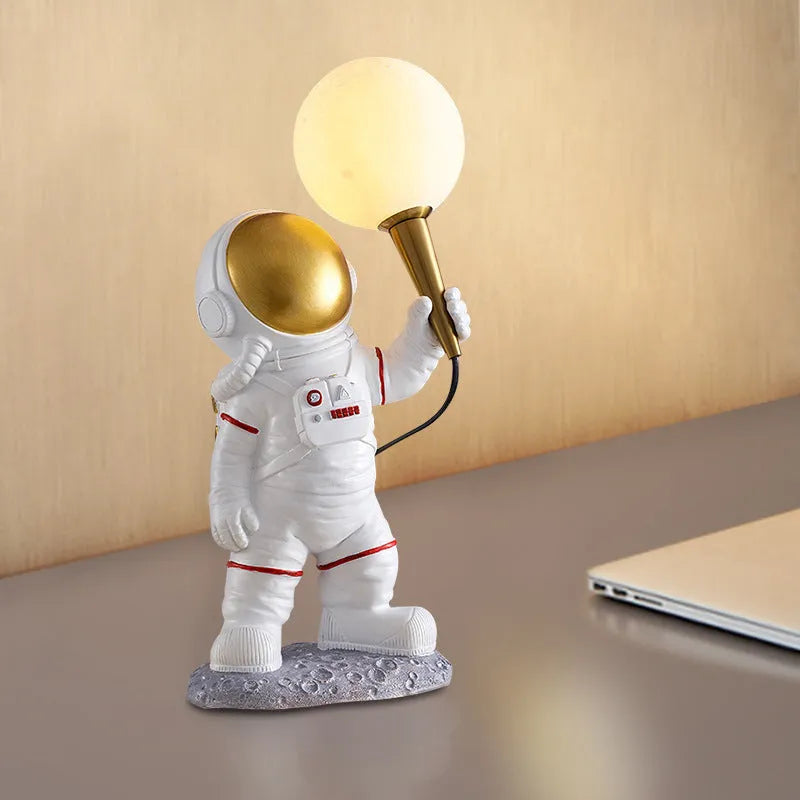 White astronaut desk lamp in standing, seated and wall-mounted styles for children's rooms