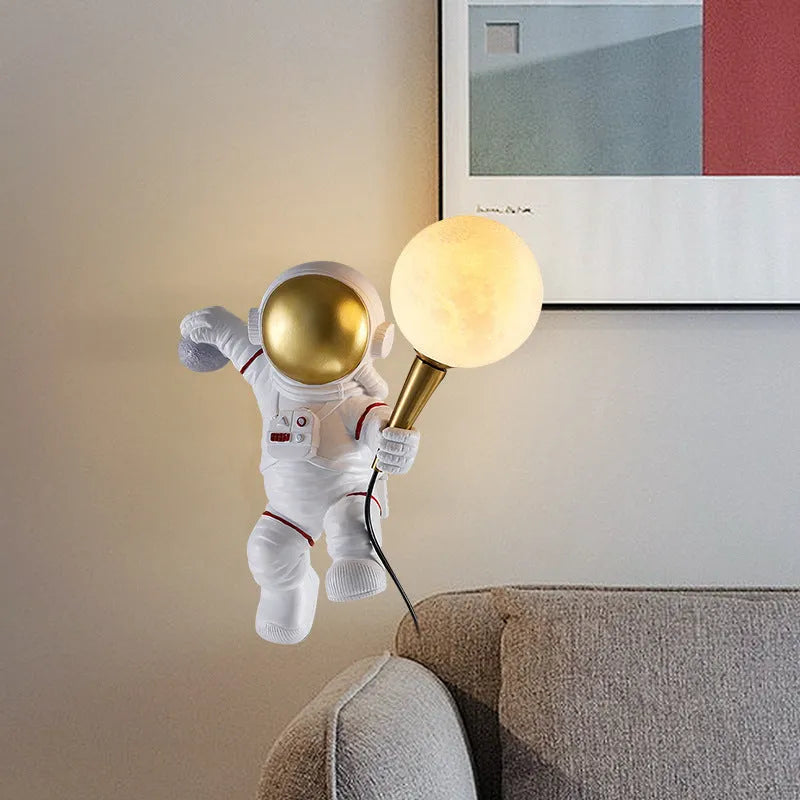 White astronaut desk lamp in standing, seated and wall-mounted styles for children's rooms