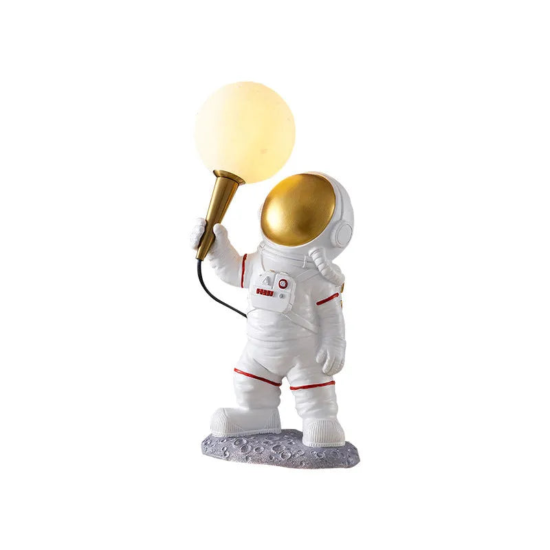 White astronaut desk lamp in standing, seated and wall-mounted styles for children's rooms