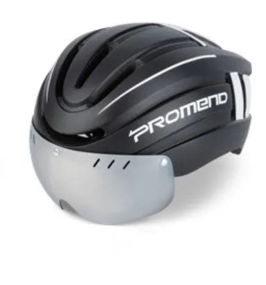Mountain bike helmet in black with orange accents, integral moulding EPS PC construction, LED taillight at rear, size L 57-62 cm