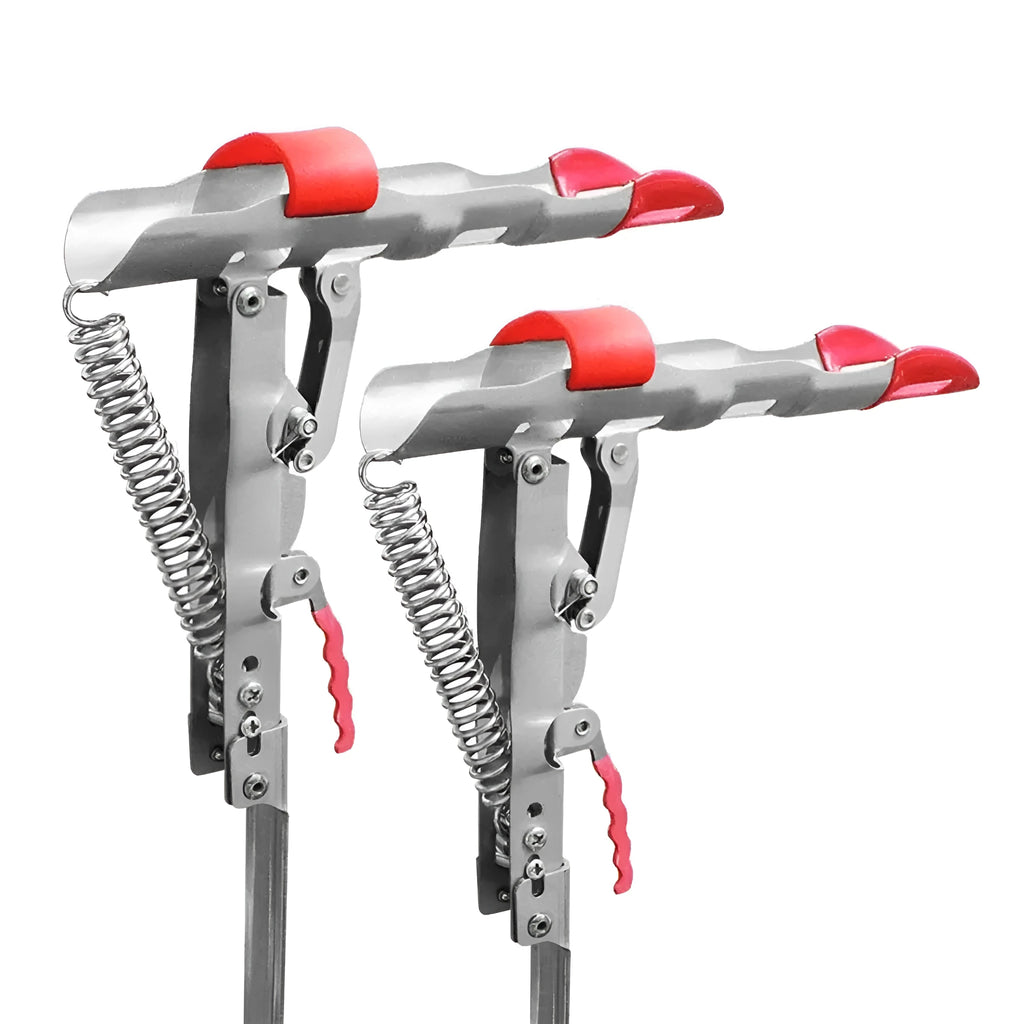 Silver red automatic fishing rod holder with 32cm storage and triangular plug inserted in soil for wind stability