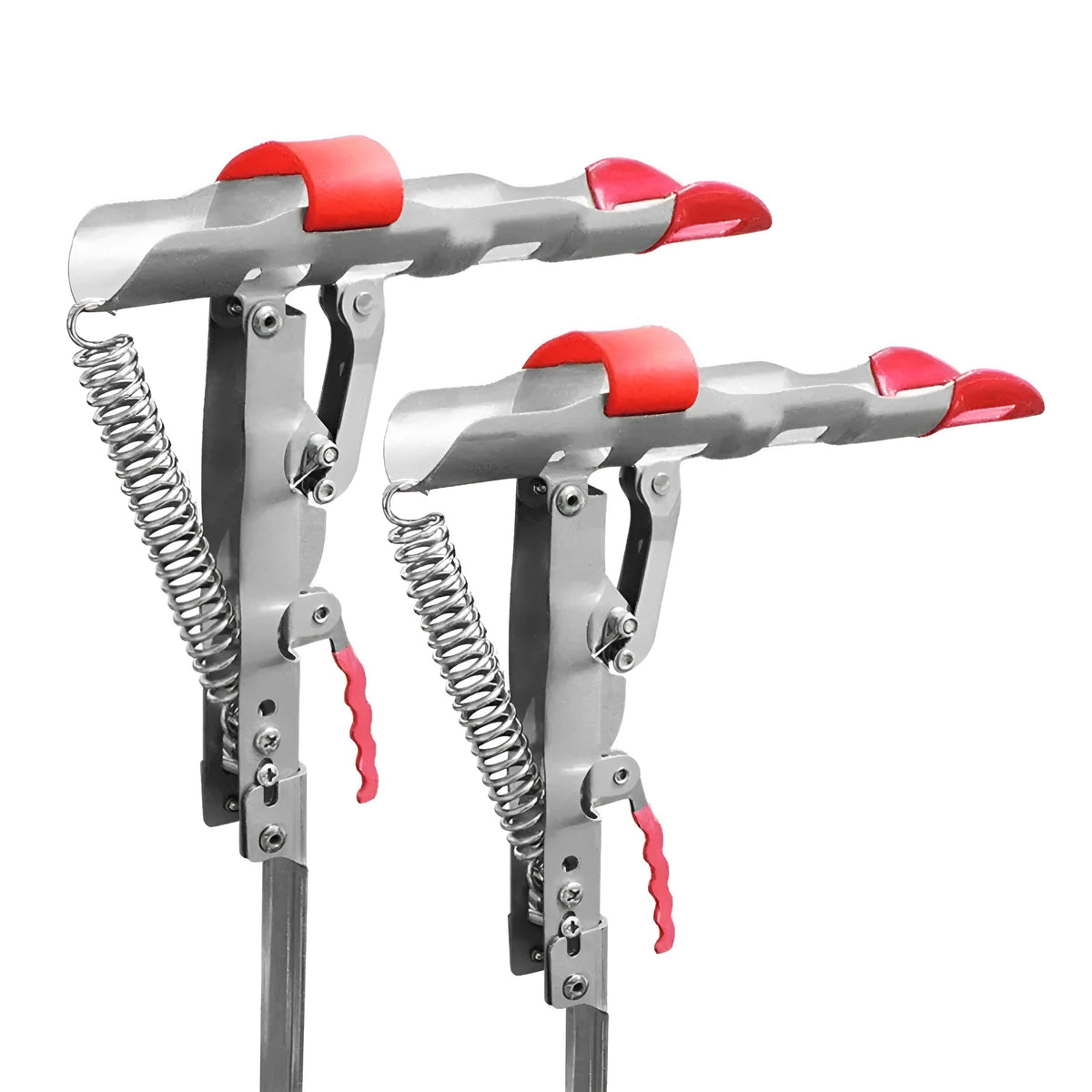 Silver red automatic fishing rod holder with 32cm storage and triangular plug inserted in soil for wind stability