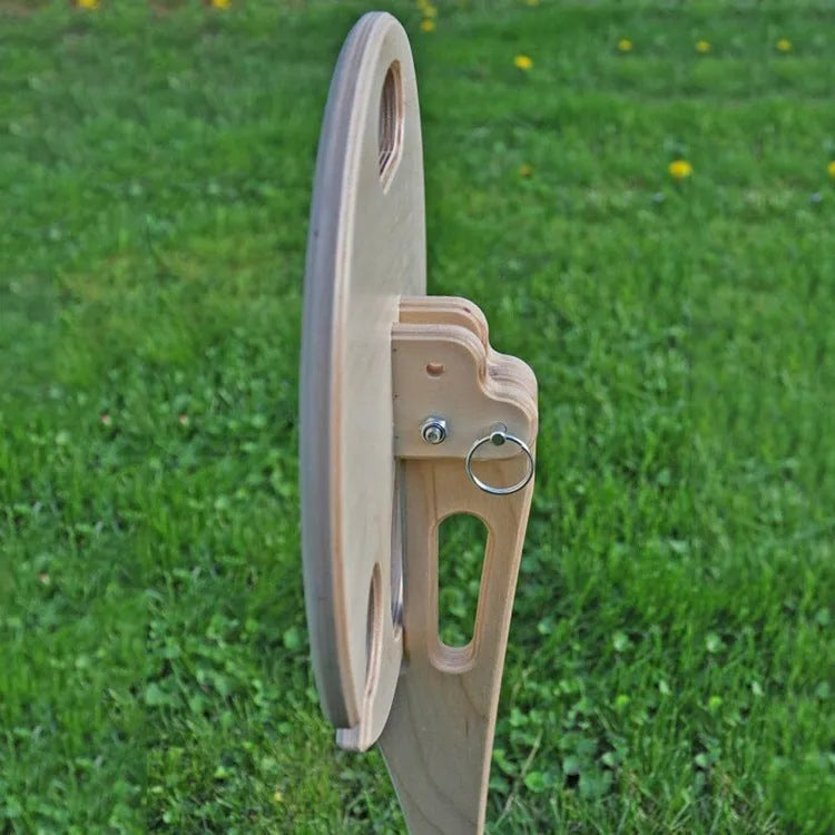Outdoor foldable wooden wine rack with wine bottle and glasses on beach