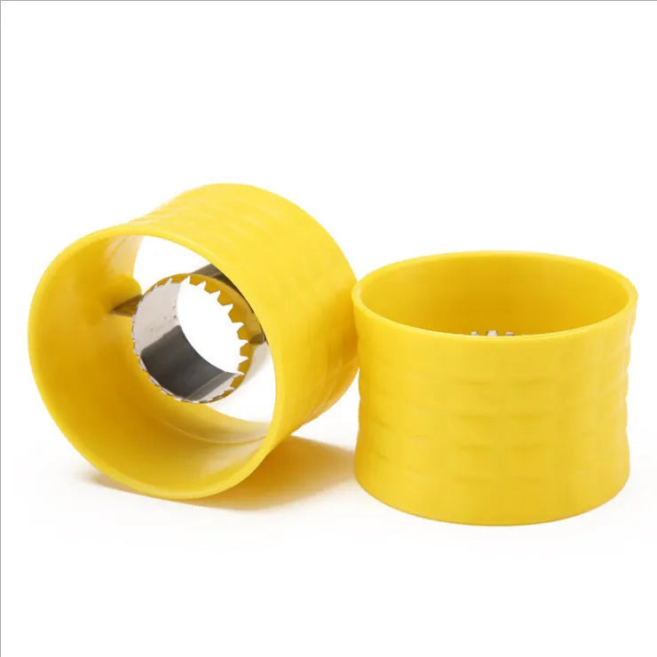 Yellow corn-shaped manual thresher with stainless steel gear for removing kernels from corn cobs
