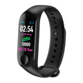 M3 smart bracelet with colour screen showing fitness data on a black TPE wristband.