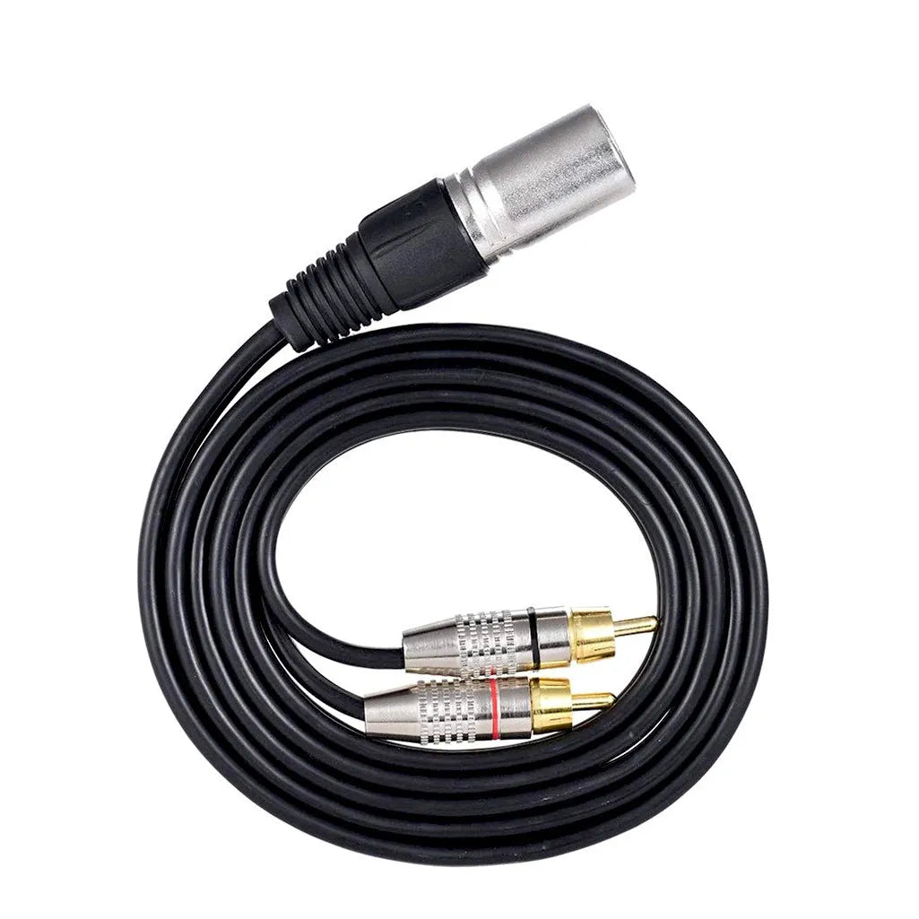 XLR to dual RCA audio cable with bare copper wire and PVC sheath, available in multiple lengths and connector types.