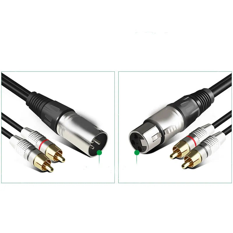 XLR to dual RCA audio cable with bare copper wire and PVC sheath, available in multiple lengths and connector types.
