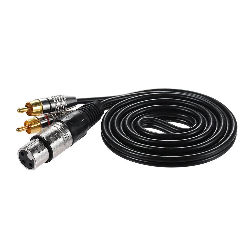 XLR to dual RCA audio cable with bare copper wire and PVC sheath, available in multiple lengths and connector types.