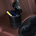 Portable solar rechargeable car ashtray with LED light, gold, detachable cover, stainless steel liner, 12.5x8x6 cm