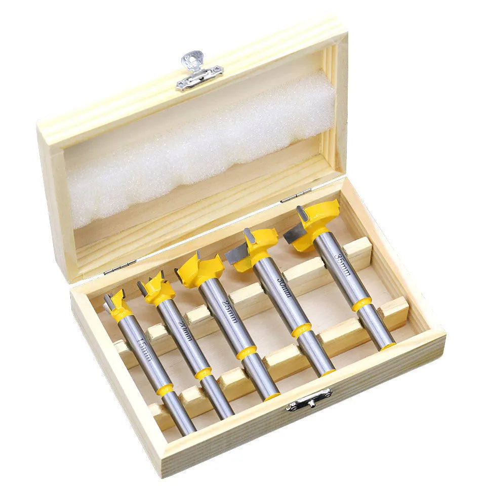 5-piece carbide wood hole reamer bit set with wooden box for drilling wood plastic gypsum board