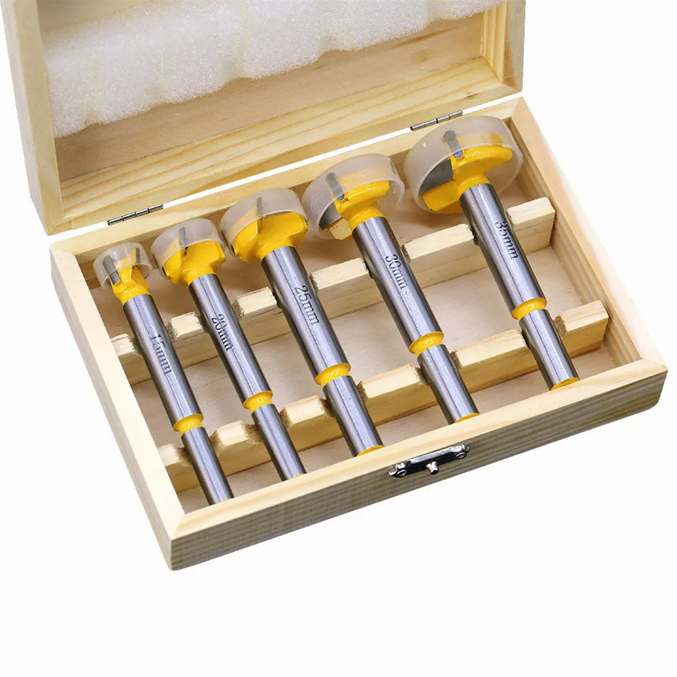 5-piece carbide wood hole reamer bit set with wooden box for drilling wood plastic gypsum board