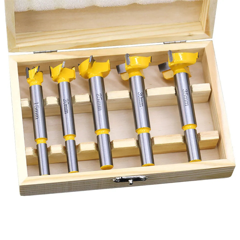 5-piece carbide wood hole reamer bit set with wooden box for drilling wood plastic gypsum board