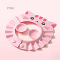 Baby shower cap with ear protectors in cartoon pattern colours on white background