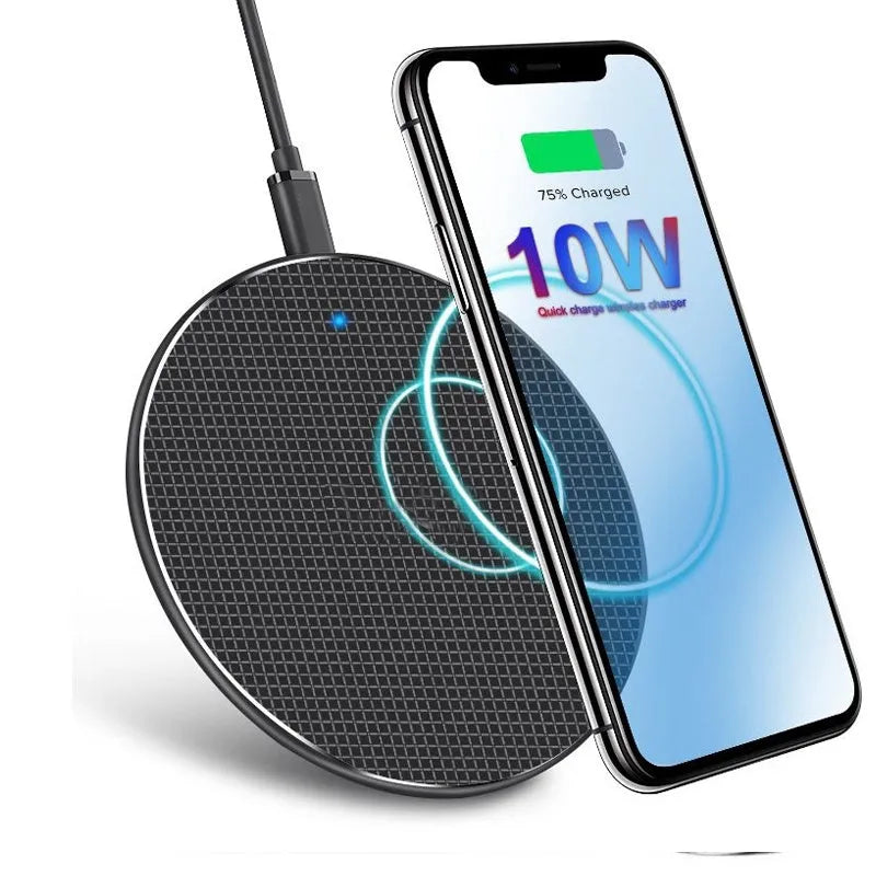 Ultra-thin aluminium wireless charging pad with 10W fast charging and Qi receiver
